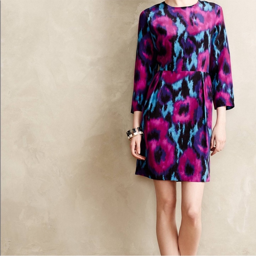 ANTHROPOLOGIE | HUTCH Floristry Dress Watercolor Purple and Blue Size 4